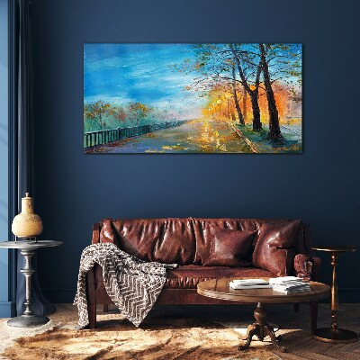 Glas foto Herfststeegje in de zon