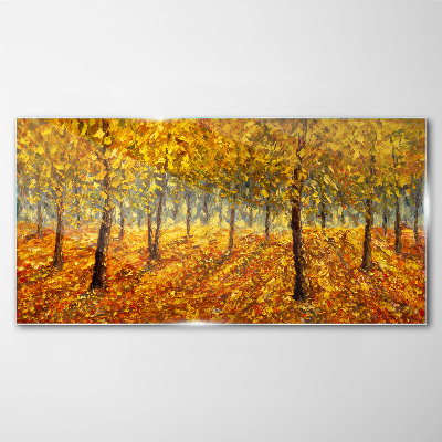 Schilderij op glas Gouden bos in herfstaura