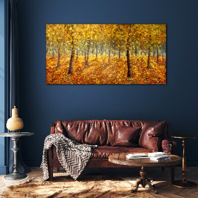 Schilderij op glas Gouden bos in herfstaura