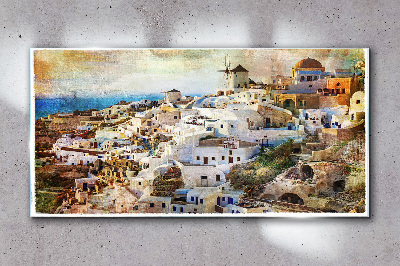 Foto op glas Santorini in de zon