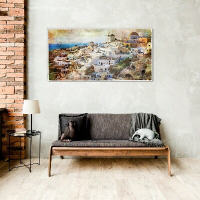 Foto op glas Santorini in de zon