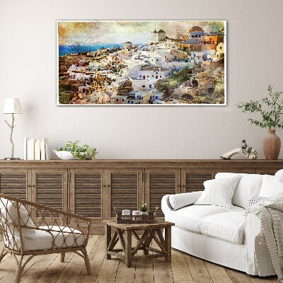 Foto op glas Santorini in de zon