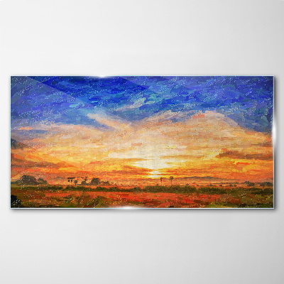 Schilderij op glas Zonsondergang over het landelijke landschap