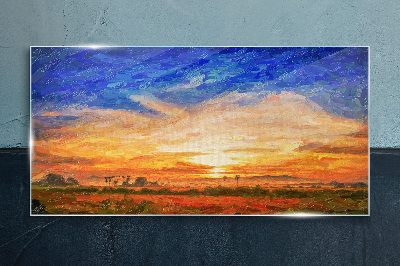 Schilderij op glas Zonsondergang over het landelijke landschap