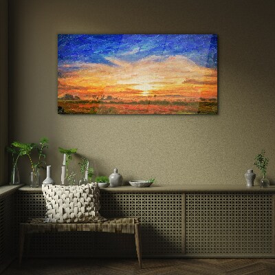 Schilderij op glas Zonsondergang over het landelijke landschap