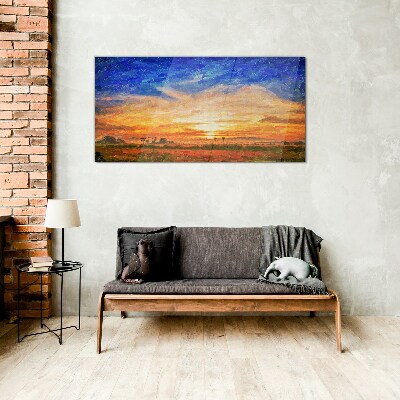 Schilderij op glas Zonsondergang over het landelijke landschap