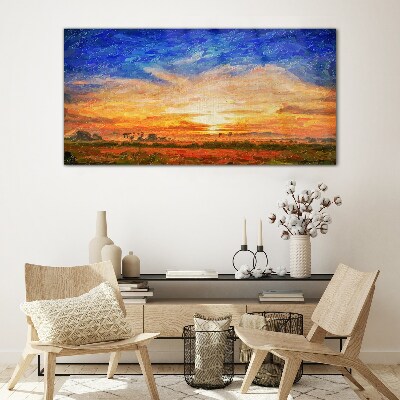 Schilderij op glas Zonsondergang over het landelijke landschap