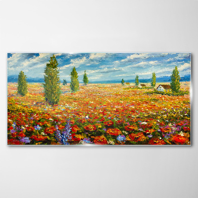 Glas foto Een bloemenweide in de zomerzon