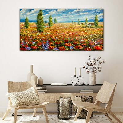 Glas foto Een bloemenweide in de zomerzon