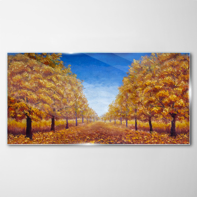 Schilderij op glas Gouden steegjes in het herfstlandschap