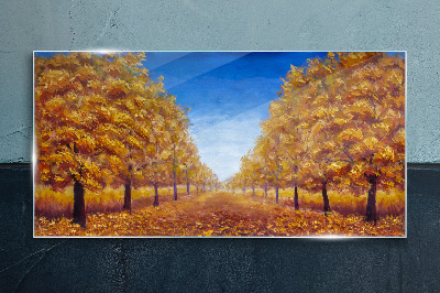 Schilderij op glas Gouden steegjes in het herfstlandschap