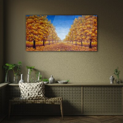 Schilderij op glas Gouden steegjes in het herfstlandschap