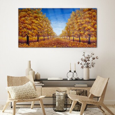 Schilderij op glas Gouden steegjes in het herfstlandschap