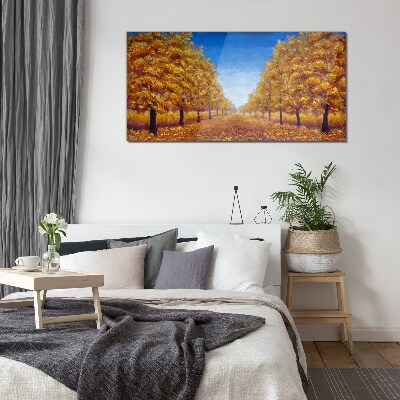 Schilderij op glas Gouden steegjes in het herfstlandschap