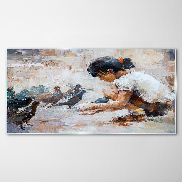 Schilderij op glas Jeugd tussen de vogels