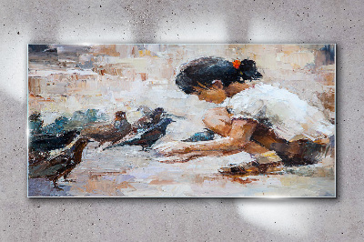Schilderij op glas Jeugd tussen de vogels
