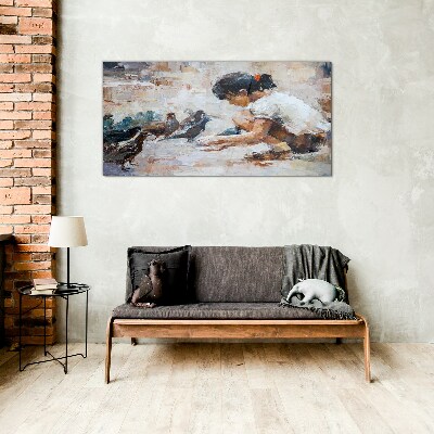 Schilderij op glas Jeugd tussen de vogels