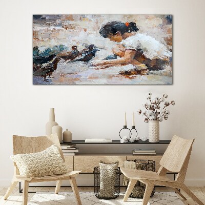 Schilderij op glas Jeugd tussen de vogels