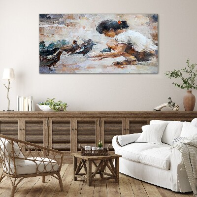 Schilderij op glas Jeugd tussen de vogels