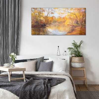 Foto op glas Herfstlandschap aan de rivier