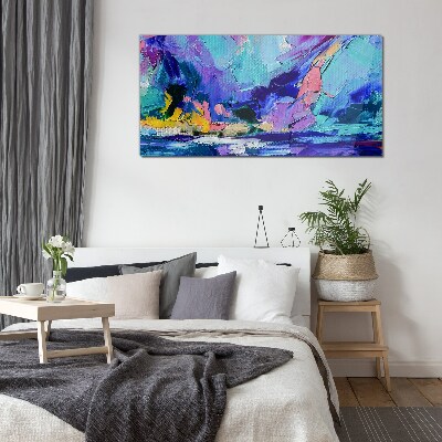 Glas foto Abstract landschap in paarse tinten