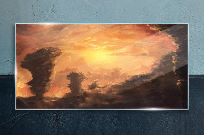 Foto op glas Zonsondergang boven de wolken