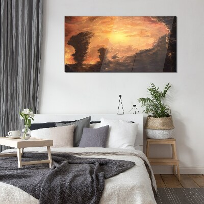 Foto op glas Zonsondergang boven de wolken