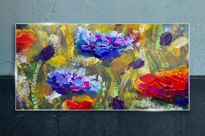 Schilderij op glas Een bloemenlandschap in intense kleuren