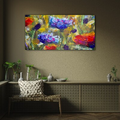 Schilderij op glas Een bloemenlandschap in intense kleuren