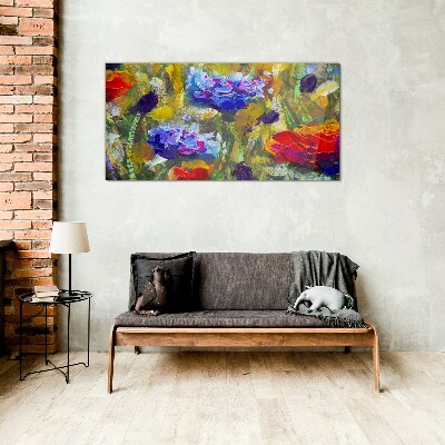 Schilderij op glas Een bloemenlandschap in intense kleuren