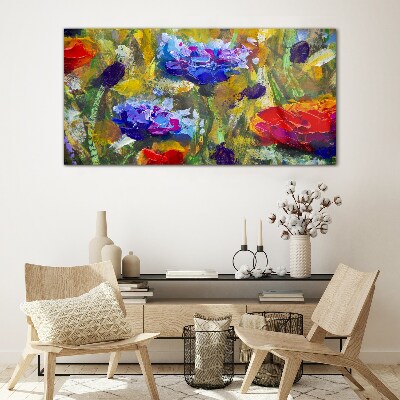 Schilderij op glas Een bloemenlandschap in intense kleuren