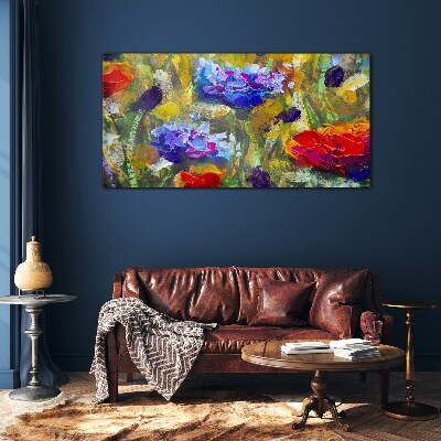 Schilderij op glas Een bloemenlandschap in intense kleuren