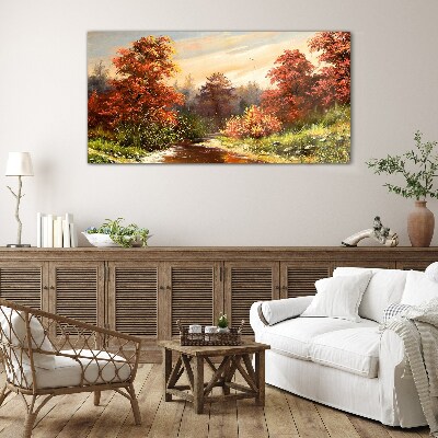 Foto op glas Herfstlandschap met een rivier