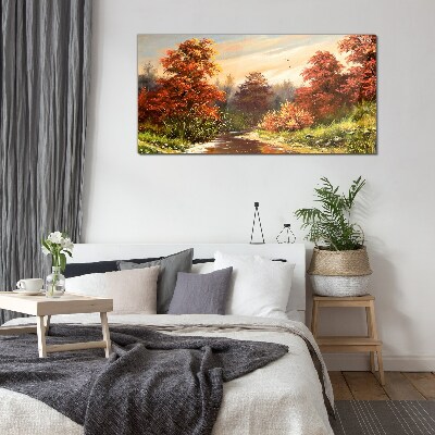 Foto op glas Herfstlandschap met een rivier