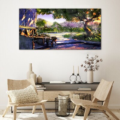 Schilderij op glas Lentelandschap met bloeiende bomen