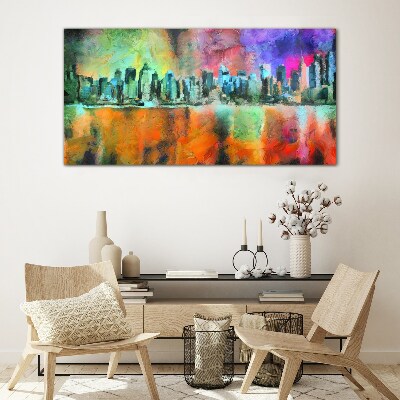 Schilderij op glas Kleurrijk stadsgezicht van de horizon