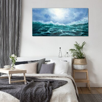 Foto op glas Een stormachtige zee in tinten blauw