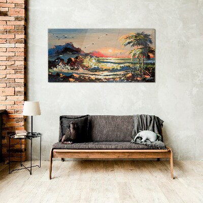 Foto op glas Tropische zonsondergang boven de zee