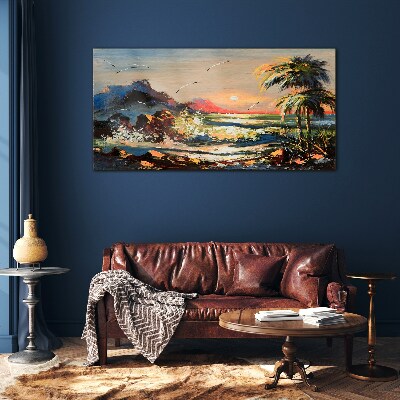 Foto op glas Tropische zonsondergang boven de zee