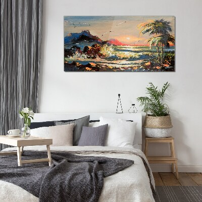 Foto op glas Tropische zonsondergang boven de zee