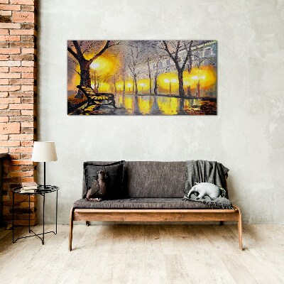 Foto op glas Gouden lichtjes in het park