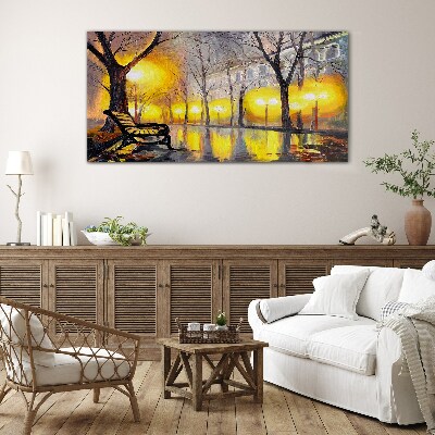 Foto op glas Gouden lichtjes in het park