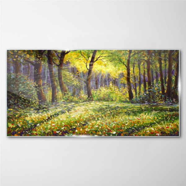 Schilderij op glas Gouden licht in het bos