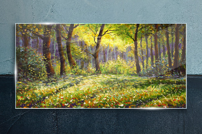 Schilderij op glas Gouden licht in het bos