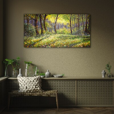 Schilderij op glas Gouden licht in het bos