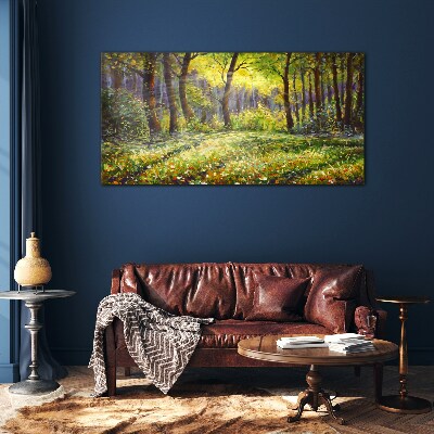 Schilderij op glas Gouden licht in het bos