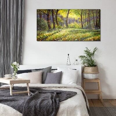 Schilderij op glas Gouden licht in het bos