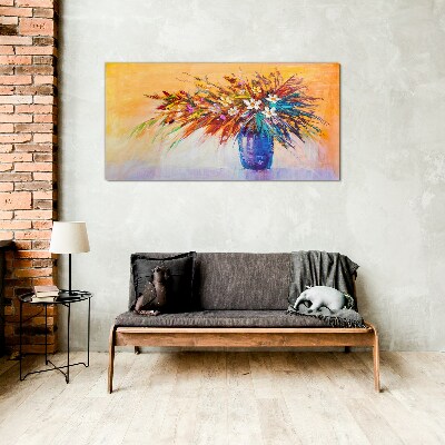 Schilderij op glas Een kleurrijk boeket in een vaas