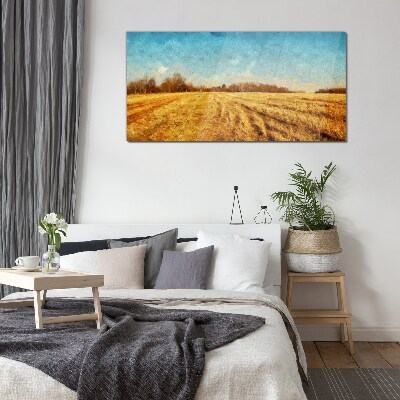 Foto op glas Gouden velden onder een blauwe lucht