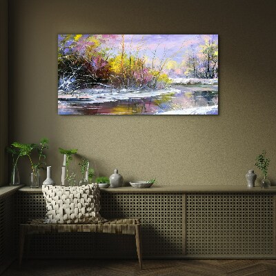 Glas foto Winterlandschap met een rivier